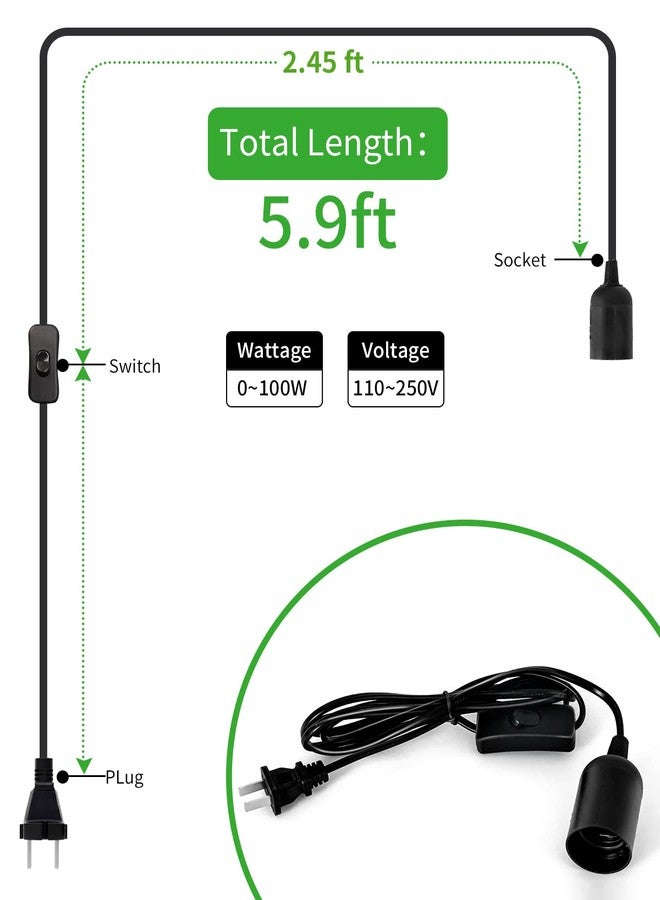 HESSION 3-Pack Hanging Lantern Cord, 5.9ft Lamp Cord - On/Off Switch - Pendant Hanging Light with Plug in Cord (Black) - Image 3