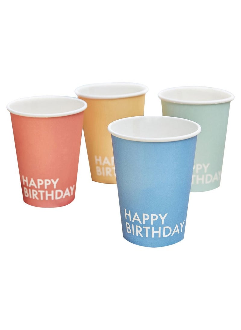 جينجر راي أكواب ورقية للاستخدام مرة واحدة بألوان متنوعة من Happy Birthday، عبوة من 8 قطع، سعة 266 مل - Image 1