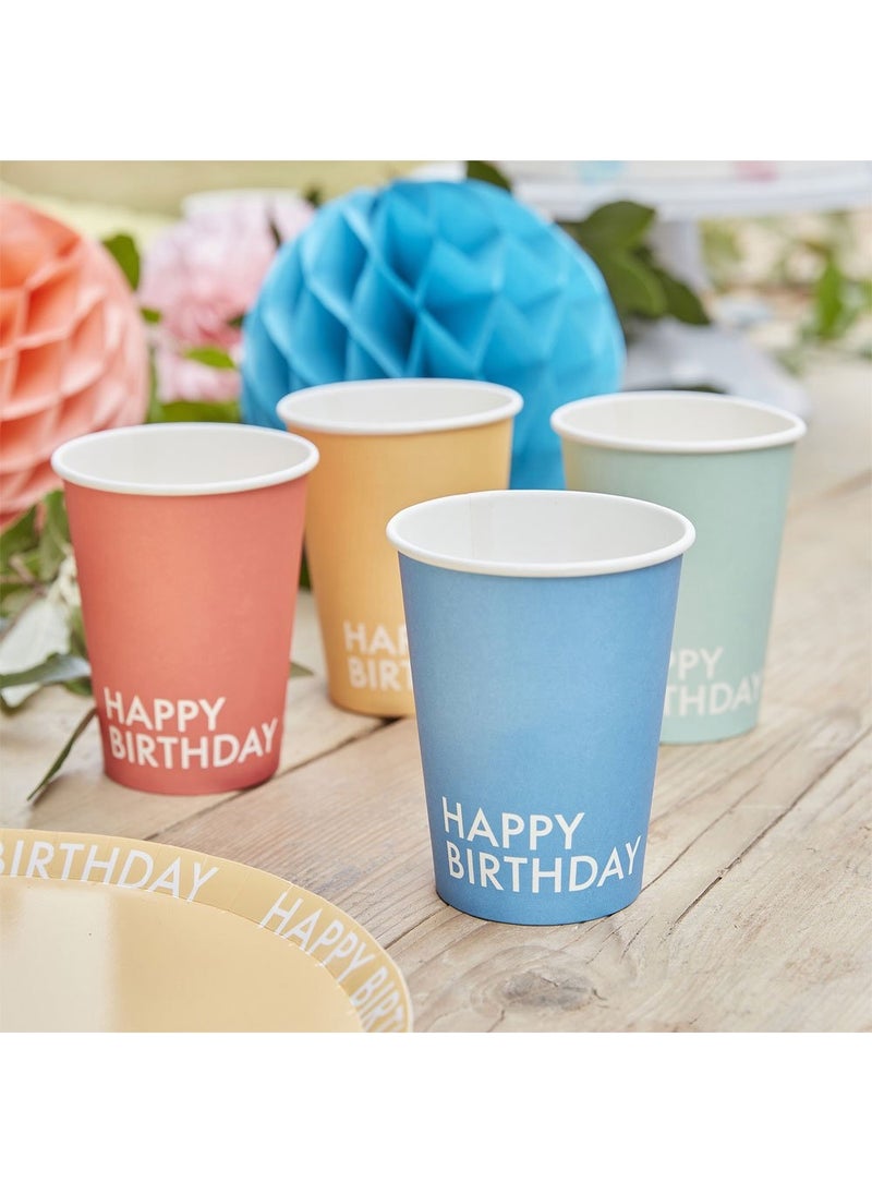 جينجر راي أكواب ورقية للاستخدام مرة واحدة بألوان متنوعة من Happy Birthday، عبوة من 8 قطع، سعة 266 مل - Image 3