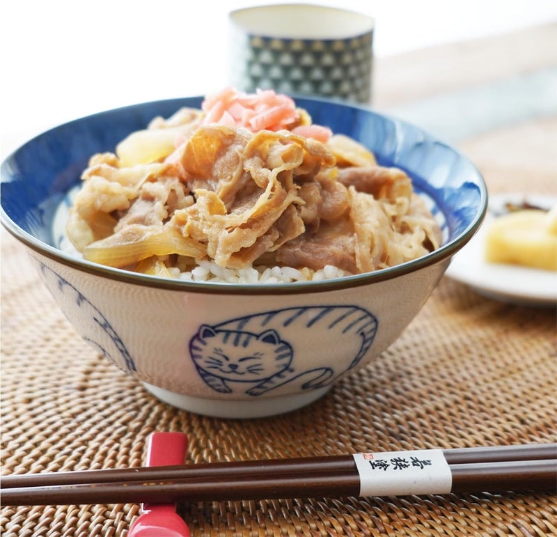 COTONOHA Mino Ware CatDesign Rice Bowl  WakasaNuri Wooden Chopsticks Pair Set  Artisan Japanese Tableware for Various Dishes Presented in an Elegant Black Box Striped Cat - Image 5