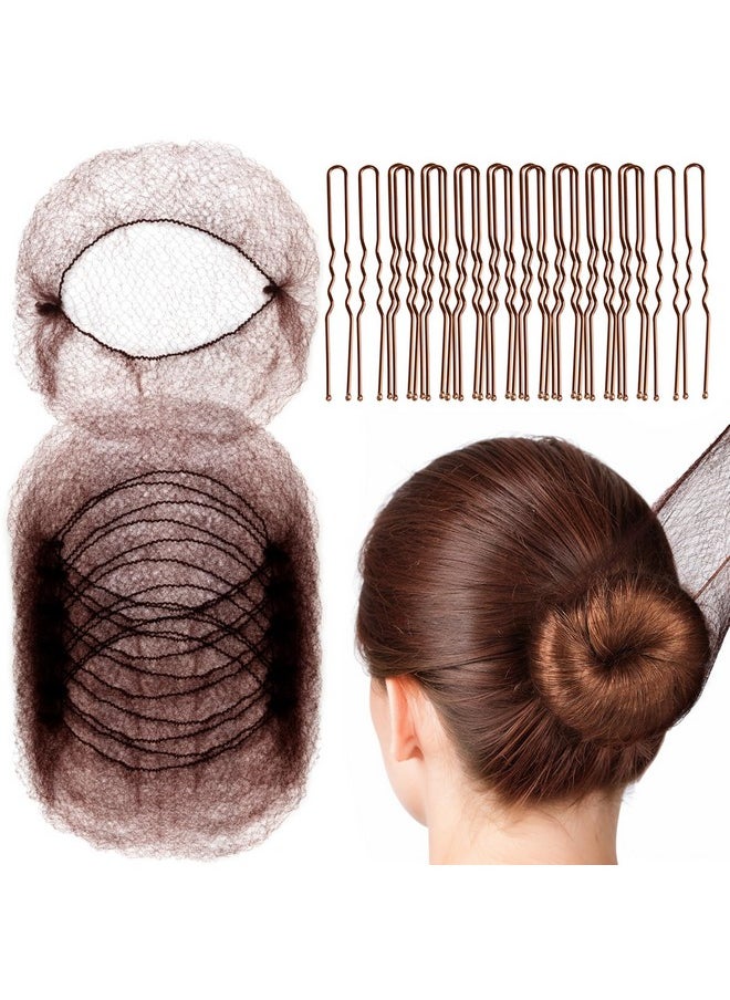 FANDAMEI Fandamei Hair Accessories Set: 20PCS Mesh Hair Nets Invisible and 40PCS U Shaped Hair Pins for Women, Girls, Ballet Bun Maker & Dance (Hair Nets- 20 inch(50cm), Hair Pins- 2.4 inch(6cm)), Brown  - Image 1