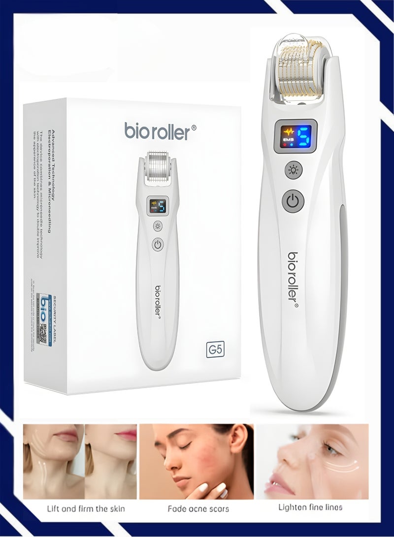 Bio Roller Professional Micro Needle Bio Roller Kit, EMS Microneedle Roller Derma Stamp with 2 LED Lights for Wrinkles, Scars, Hair Loss, Skin Care with Two 0.5mm Heads - Image 1
