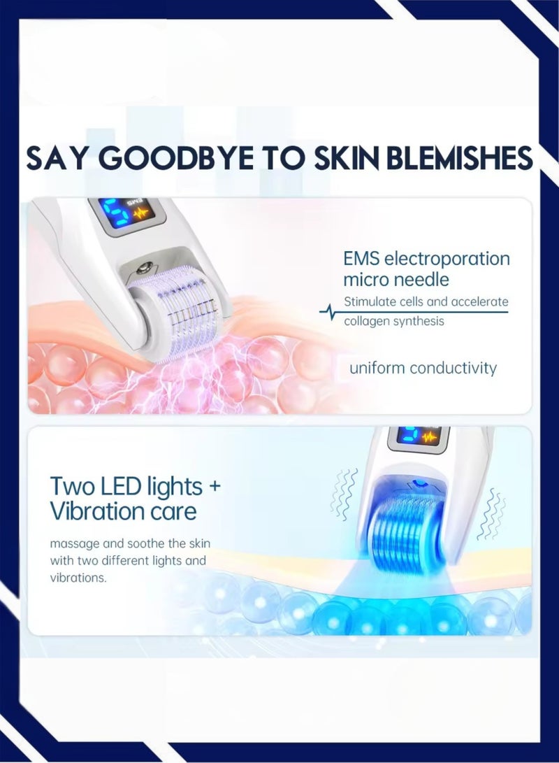 Bio Roller Professional Micro Needle Bio Roller Kit, EMS Microneedle Roller Derma Stamp with 2 LED Lights for Wrinkles, Scars, Hair Loss, Skin Care with Two 0.5mm Heads - Image 2