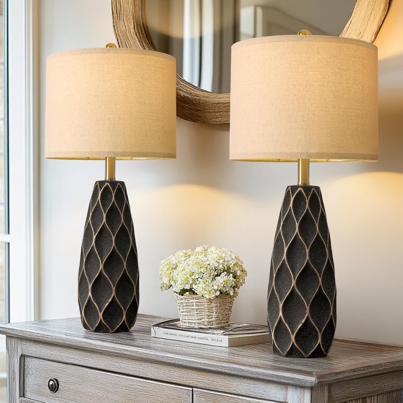 PORTRES 27.5" Ceramic Table Lamps for Bedroom Living Room Lamps Set of 2 Modern Bedside Nightstand Lamp Farmhouse Vintage Rustic Boho Retro Large Table Lamps Light Home Office Desk Deco Gifts, Black - Image 3