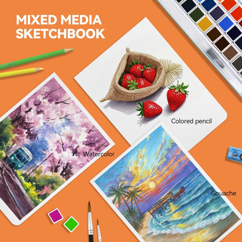 Paul Rubens Watercolor Journal, 100% Cotton Acid-Free Cold Press Watercolor Sketchbook 7.24 * 5.12 Inches, 140lb/300gsm,20 Sheets for Watercolors, Gouache, Acrylics - Image 3