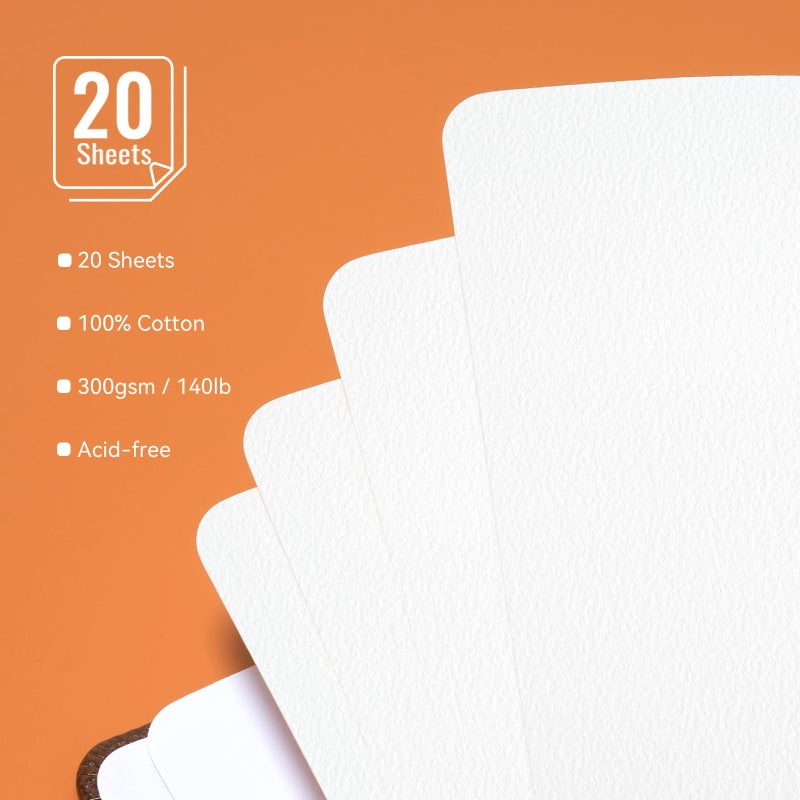 Paul Rubens Watercolor Journal, 100% Cotton Acid-Free Cold Press Watercolor Sketchbook 7.24 * 5.12 Inches, 140lb/300gsm,20 Sheets for Watercolors, Gouache, Acrylics - Image 2