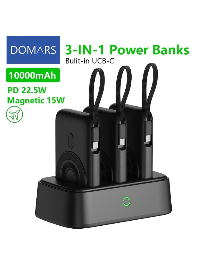 Domars Magnetic Power Banks 3-in-1 Charging Combo 3 X 10000mAh Magnetic Power Bank, 15W Magnetic Wireless Charging 22.5W Super Built-in Fast Charging Cable Type-C Cable LED Display, Includes Charging Cable, Travel Charger External Battery Pack Compatible For iPhone 17/16/15/14/13/12/11 Series and Android - Image 1