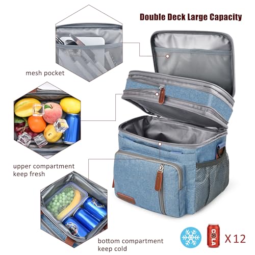 MIYCOO Lunch Bag & Lunch Box for Women Men Double Deck - Leakproof Insulated Soft Large Adult Lunch Cooler Bag for Work, Beach, Picnic, Camping, Travel (Blue,15L) - Image 5
