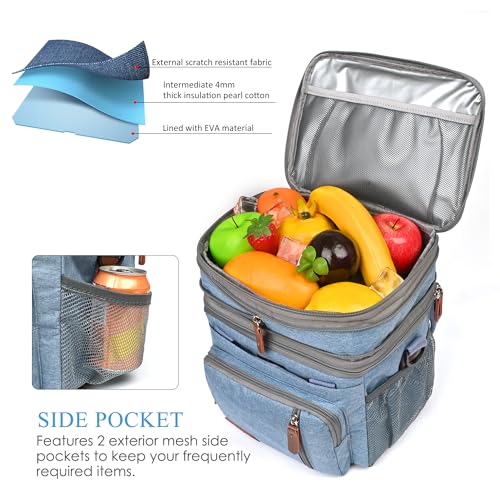 MIYCOO Lunch Bag & Lunch Box for Women Men Double Deck - Leakproof Insulated Soft Large Adult Lunch Cooler Bag for Work, Beach, Picnic, Camping, Travel (Blue,15L) - Image 3