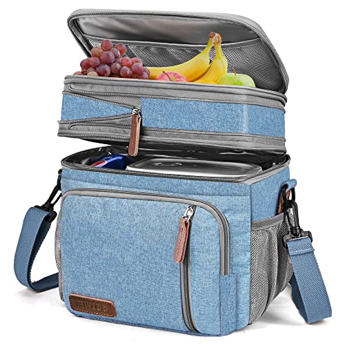 MIYCOO Lunch Bag & Lunch Box for Women Men Double Deck - Leakproof Insulated Soft Large Adult Lunch Cooler Bag for Work, Beach, Picnic, Camping, Travel (Blue,15L) - Image 1