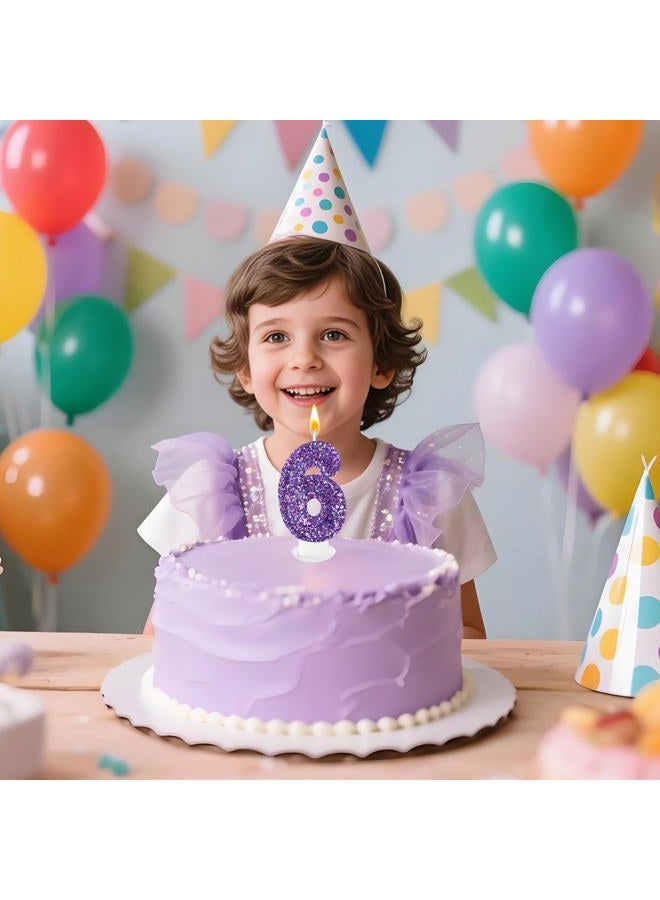 Zailo Birthday Number Candles, Glitter Number Candle Cake Decorations with Sequins, Cupcake Decorations for Girls, Women, Party Anniversary Celebrations (Number 6, Purple) - Image 5