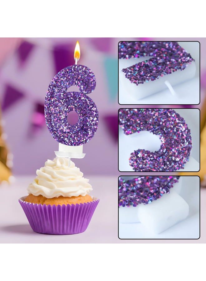 Zailo Birthday Number Candles, Glitter Number Candle Cake Decorations with Sequins, Cupcake Decorations for Girls, Women, Party Anniversary Celebrations (Number 6, Purple) - Image 3