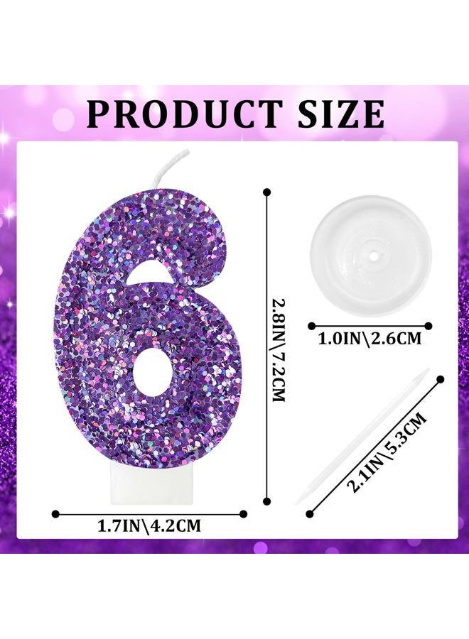 Zailo Birthday Number Candles, Glitter Number Candle Cake Decorations with Sequins, Cupcake Decorations for Girls, Women, Party Anniversary Celebrations (Number 6, Purple) - Image 2