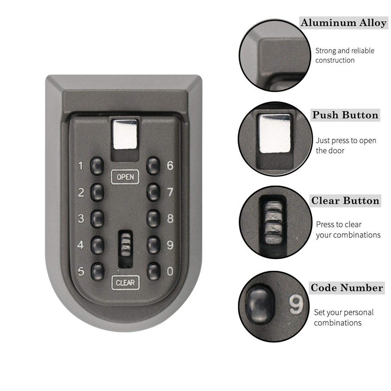 Benrich Outdoor Key Safe Wall Mounted  10-Digits Combination Key Lock External Storage Box With Push Button Rubber Cover For Home Front Door Gate Elderly Carers - Image 4