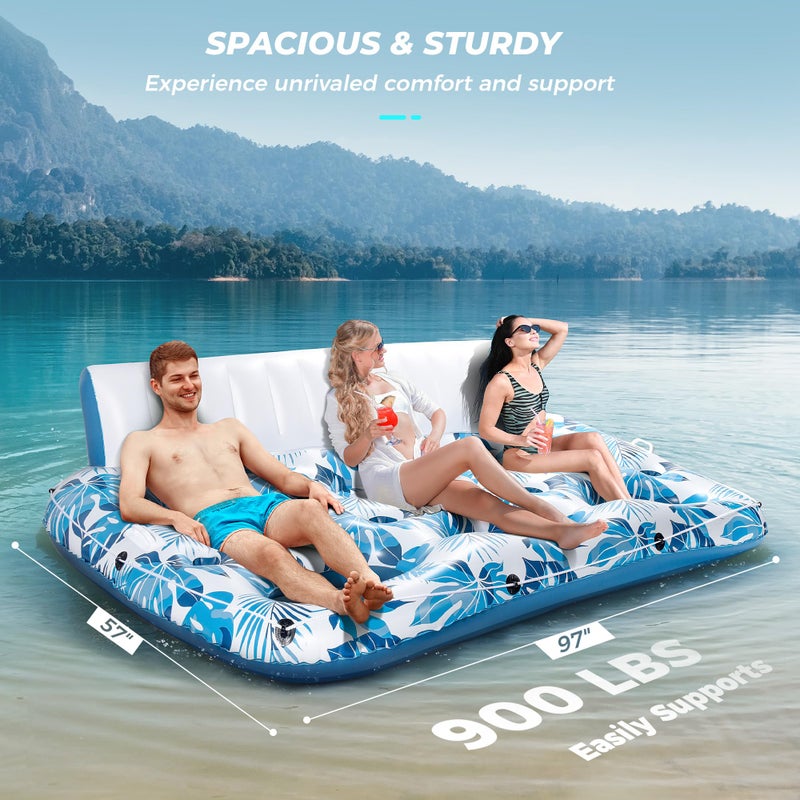 JCLEAL Pool Float Lounger 3 Person Inflatable Pool Floatie Raft Adult Oversized Recliner Tanning Lounge Chair Water Floaty Island Toy with Backrest Footrest Cup Holder fit Pool River Beach Lake Ocean - Image 2