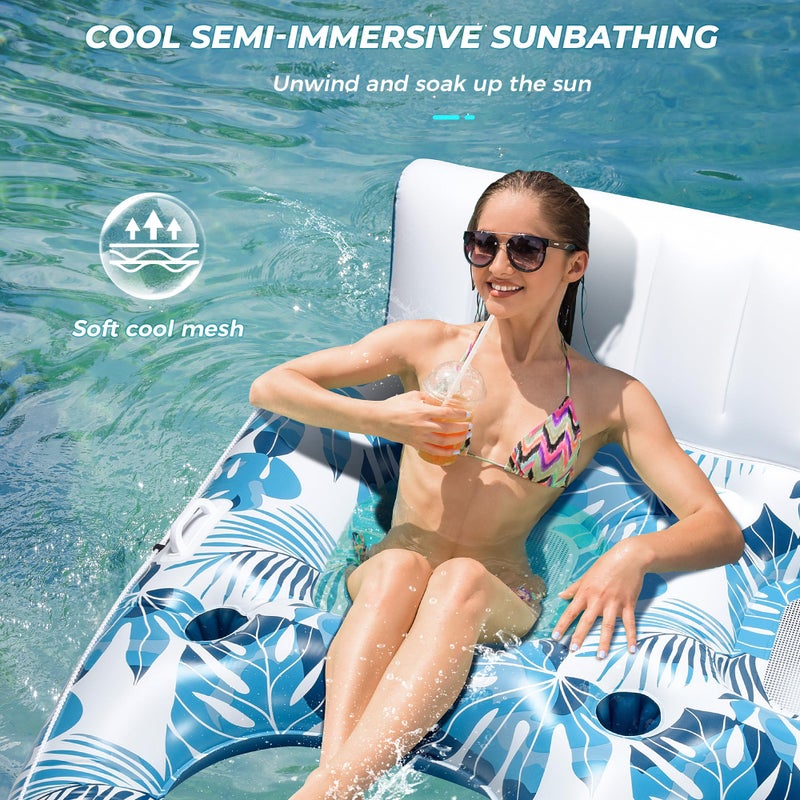 JCLEAL Pool Float Lounger 3 Person Inflatable Pool Floatie Raft Adult Oversized Recliner Tanning Lounge Chair Water Floaty Island Toy with Backrest Footrest Cup Holder fit Pool River Beach Lake Ocean - Image 4