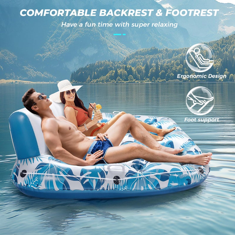 JCLEAL Pool Float Lounger 3 Person Inflatable Pool Floatie Raft Adult Oversized Recliner Tanning Lounge Chair Water Floaty Island Toy with Backrest Footrest Cup Holder fit Pool River Beach Lake Ocean - Image 3