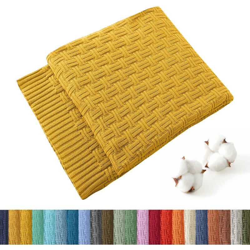 TREELY 100 Cotton Knitted Throw Blanket Couch Cover Blanket50 x 60 Inches Gold Yellow