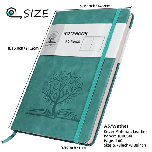 Daofary A5 Journal Notebook, Leather Ruled Notebooks 160 Pages Diary 100gsm Thick Paper Writing Hardcover Notebook with Pocket for Work Men Woman 8.4 x 5.7 in - Image 2