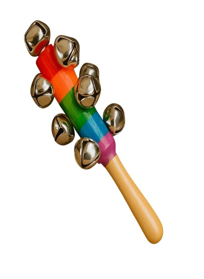 ASUNFISH Wooden Baby Rattle, Colorful Rainbow Jhunjhuna with Bells, Non-Toxic Musical Toy for Newborn Infants, 18 cm - Image 1