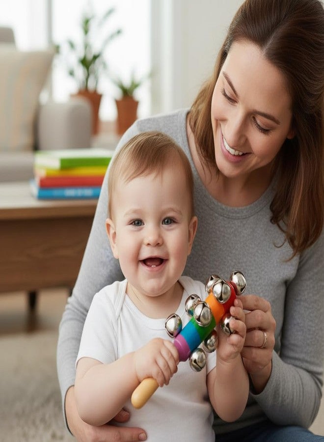 ASUNFISH Wooden Baby Rattle, Colorful Rainbow Jhunjhuna with Bells, Non-Toxic Musical Toy for Newborn Infants, 18 cm - Image 5