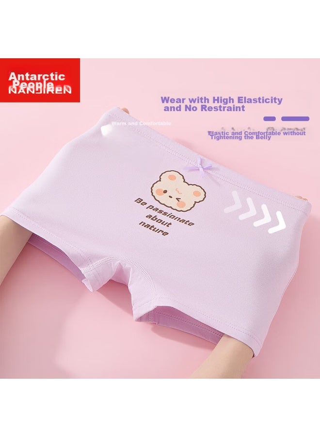 Nanjiren Children's Underwear, Girls' 5a Antibacterial Cotton Panties, Baby Cartoon Boxer Briefs, 4-pack, Plaid Rabbit, Size 150
