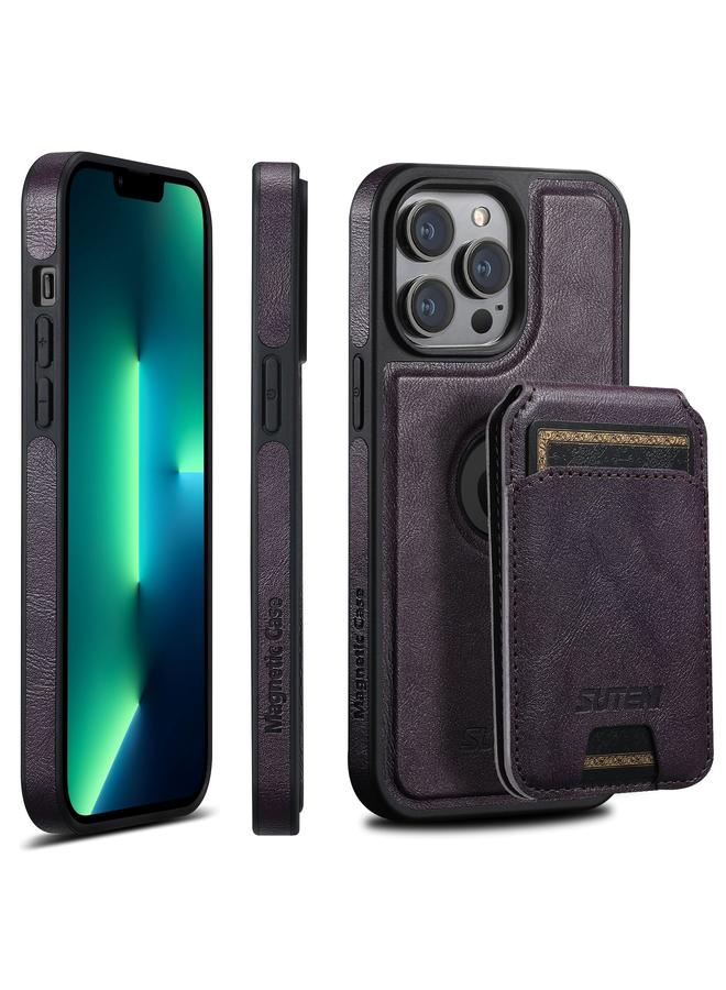 Suteni Case For iPhone 13 Pro Max M2 Oil Wax MagSafe Horizontal Card Bag Phone Case - Image 1