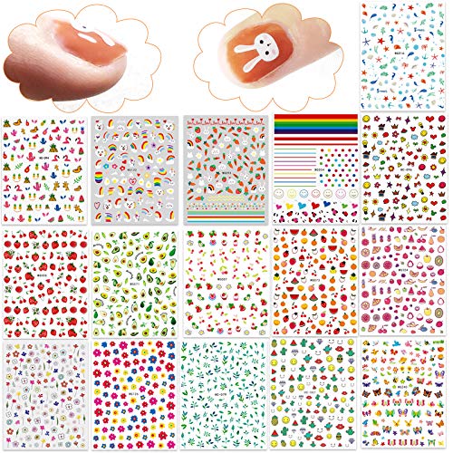 IHUKEIT New 16 Large Sheets Nail Stickers for Women Kids Teens Little Girls Self Adhesive Nail Decals for Nail Art Decoration Include Flowers Butterfly Plants Leaves Fruits Rainbow Animals and More - Image 5
