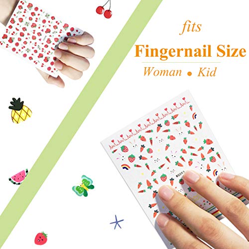 IHUKEIT New 16 Large Sheets Nail Stickers for Women Kids Teens Little Girls Self Adhesive Nail Decals for Nail Art Decoration Include Flowers Butterfly Plants Leaves Fruits Rainbow Animals and More - Image 2