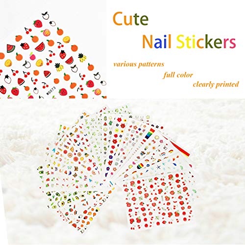 IHUKEIT New 16 Large Sheets Nail Stickers for Women Kids Teens Little Girls Self Adhesive Nail Decals for Nail Art Decoration Include Flowers Butterfly Plants Leaves Fruits Rainbow Animals and More - Image 4