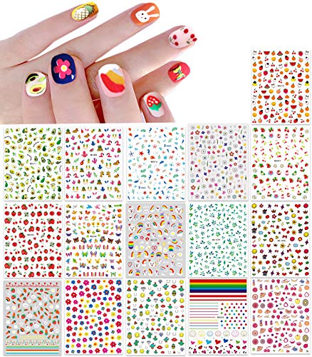 IHUKEIT New 16 Large Sheets Nail Stickers for Women Kids Teens Little Girls Self Adhesive Nail Decals for Nail Art Decoration Include Flowers Butterfly Plants Leaves Fruits Rainbow Animals and More - Image 1