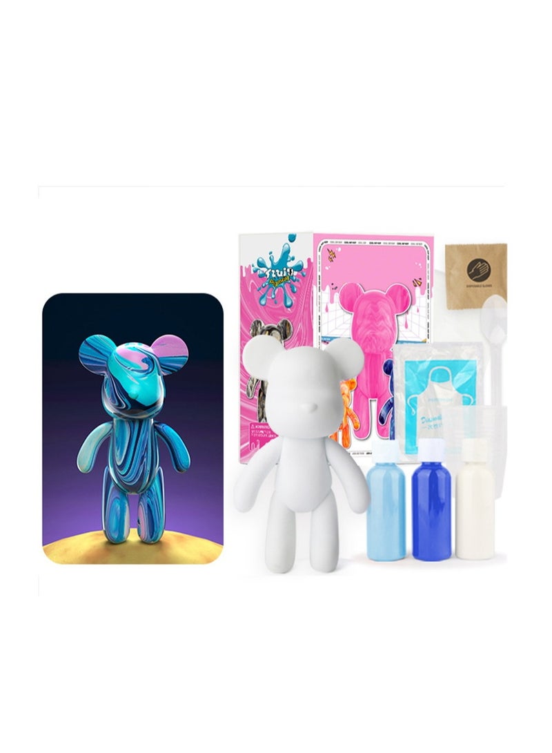 DIY Painting Fluid Bear Teddy Bear Painting Kit Set 23cm Blue - Image 1