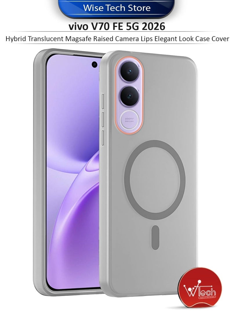 Wtech حافظة أنيقة مع شفافية هجينة ماغسيف مع شحن مغناطيسي وحواف كاميرا مرتفعة لجهاز vivo V70 FE 5G 2026 (MCMPMN) - رمادي و مجموعة واقي شاشة زجاجي مقسى كامل الغراء من سلسلة E2E لجهاز vivo V70 FE 5G 2026 (MSGECN) - شفاف/أسود - Image 2