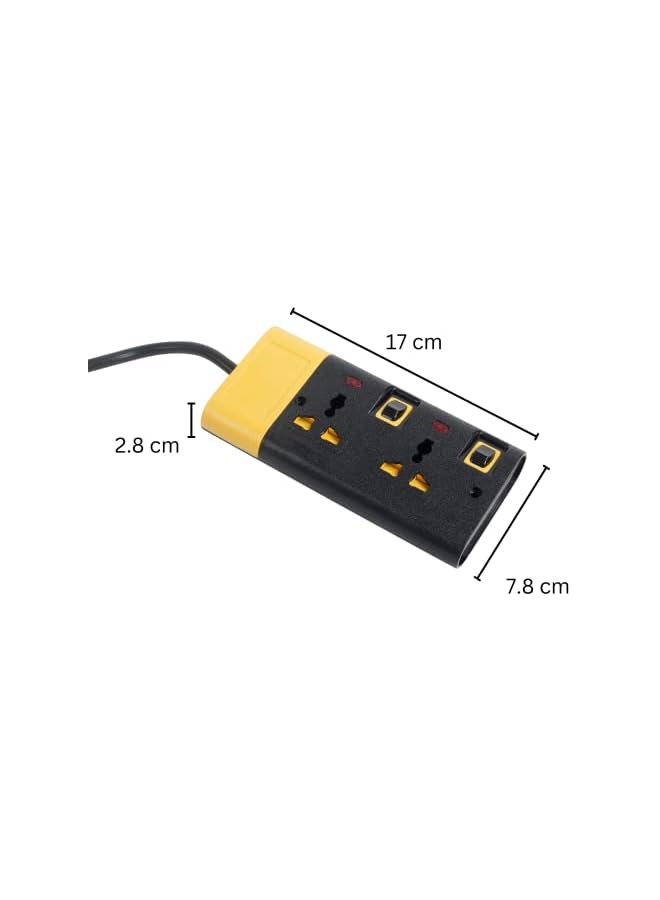 Clikon Power Strip Extension Cord with 2 Outlets, Universal Plug Adapter and Surge Protector, Charging Socket with 3M Cable, Black & Yellow - CK550 (2 Slot 3 Meter) - Image 4