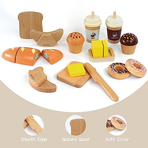PairPear Wooden Bakery Toy Food Playset,Kids Pretend Play Food Kitchen Accessories with Shopping Bag,Toddlers Cutting Food Gift for Boys and Girls 3 Years and Up - Image 2
