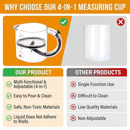 SKAHEE 4 in1 Adjustable Measuring Cup – Push up bottom and dual scale (ml/oz), suitable for baking, cooking, and laboratory measuring cups - Image 5