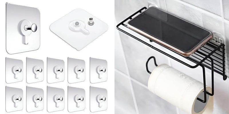 Heavy Duty SelfAdhesive Transparent Photo Frame Wall Hooks Pack of 15 SelfAdhesive Toilet Paper Holder with Mobile Stand Convenient Tissue Roll Holder 