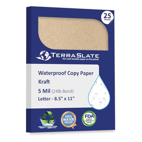 TerraSlate Waterproof, Rip-Proof Colored Paper, Kraft Paper, 25 Sheets, 5 Mil (24lb Bond), 8.5" x 11", Laser Printer and Copy Machine Compatible - Image 1
