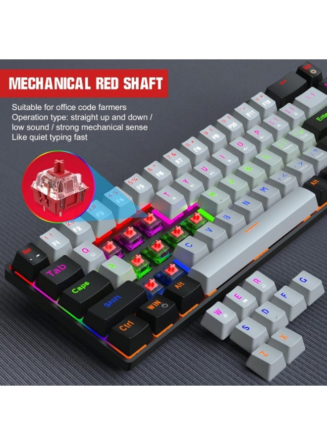 YONK HXSJ Gaming Keyboard & Mouse Combo, 68-Key Mechanical Keyboard Blue/Red Switch, RGB Backlit, Dual-Color Keycaps, Type-C Wired, Anti-Ghosting, with HXSJ J900 RGB Mouse 6 DPI Lightweight Ergonomic - Image 3