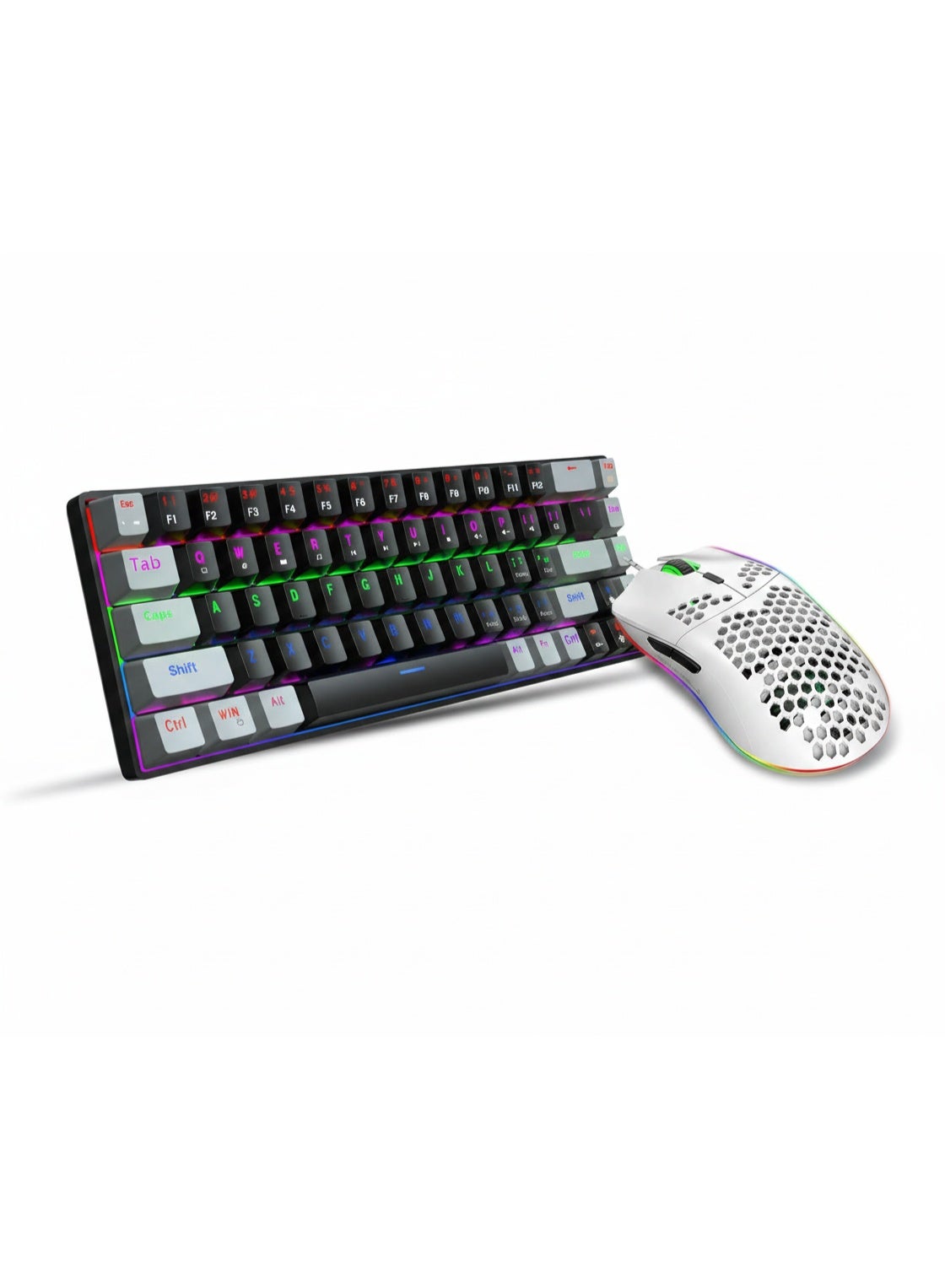 HXSJ Gaming Keyboard & Mouse Combo, 68-Key Mechanical Keyboard Blue/Red Switch, RGB Backlit, Dual-Color Keycaps, Type-C Wired, Anti-Ghosting, with HXSJ J900 RGB Mouse 6 DPI Lightweight Ergonomic