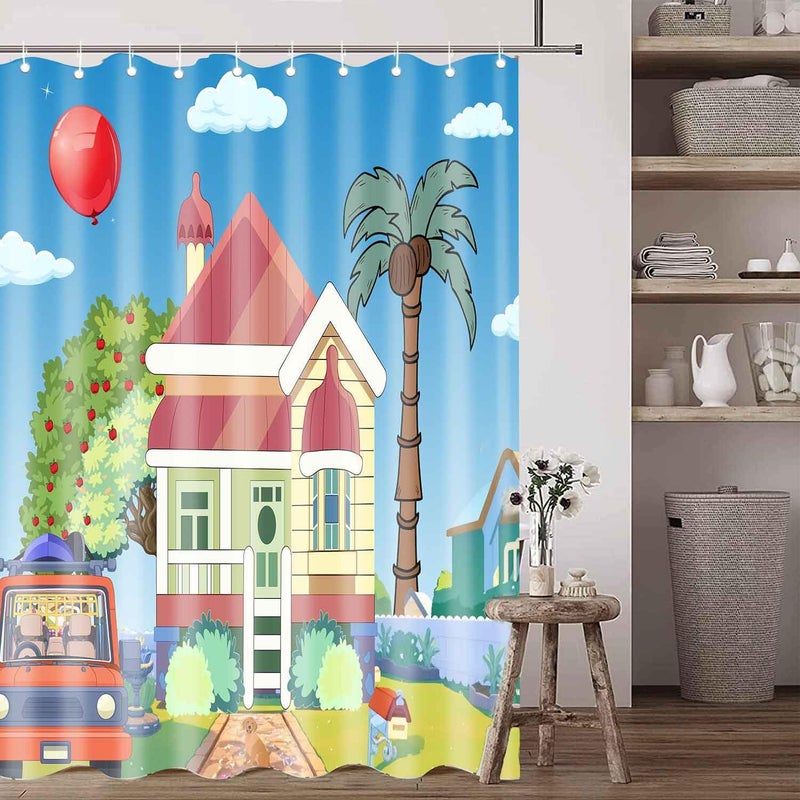 SIMSAN Kids Shower Curtain Blue Background Kids Balloon Theme Decorative 36X72 Shower Curtain for Kids Girls Boys Bathroom Decor Cute Colorful Bathroom Bathtub Decorative Polyester Accessories with Hooks - Image 4