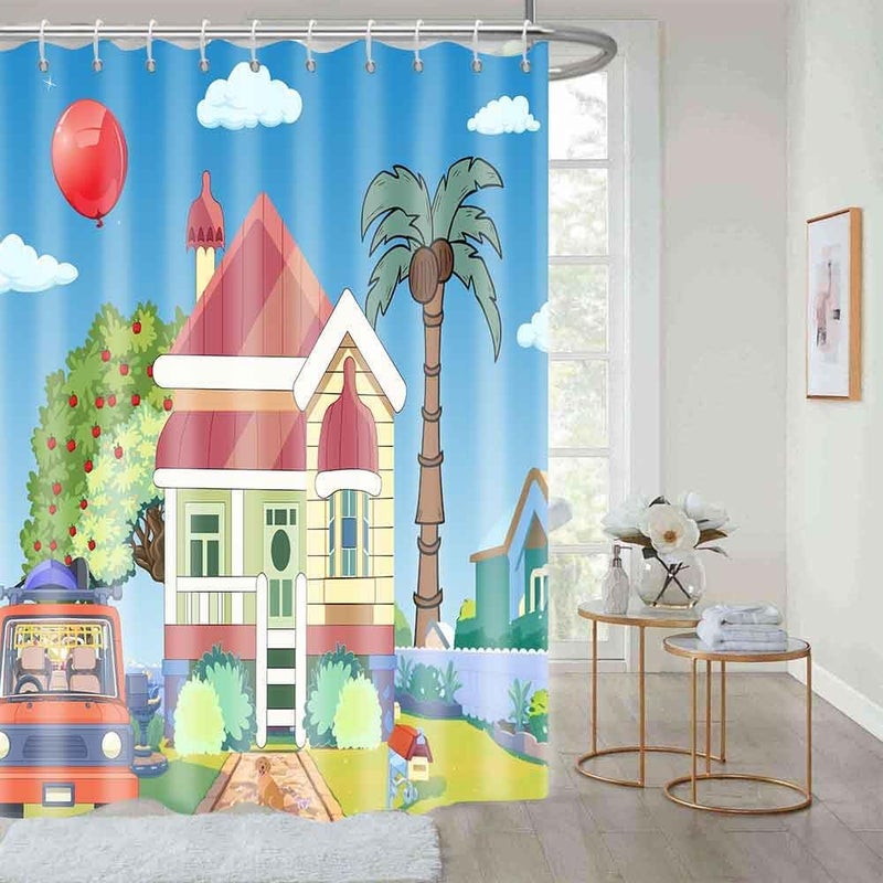 SIMSAN Kids Shower Curtain Blue Background Kids Balloon Theme Decorative 36X72 Shower Curtain for Kids Girls Boys Bathroom Decor Cute Colorful Bathroom Bathtub Decorative Polyester Accessories with Hooks - Image 2