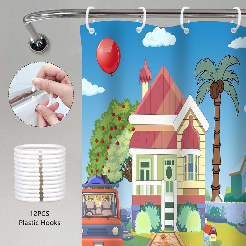 SIMSAN Kids Shower Curtain Blue Background Kids Balloon Theme Decorative 36X72 Shower Curtain for Kids Girls Boys Bathroom Decor Cute Colorful Bathroom Bathtub Decorative Polyester Accessories with Hooks - Image 5