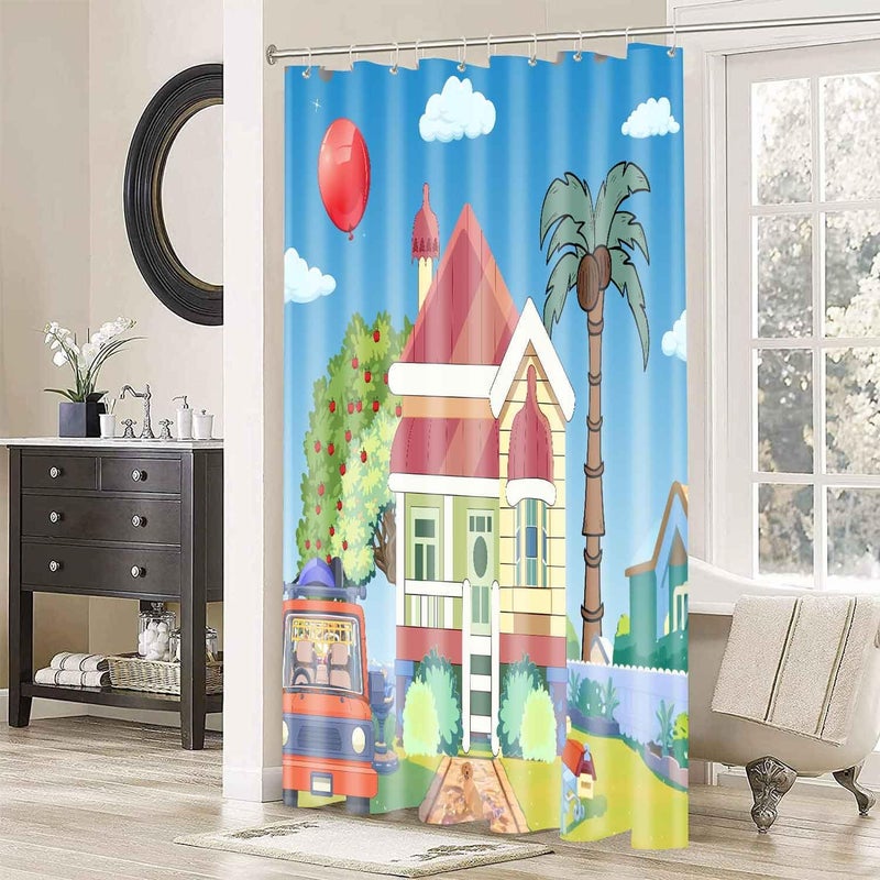 SIMSAN Kids Shower Curtain Blue Background Kids Balloon Theme Decorative 36X72 Shower Curtain for Kids Girls Boys Bathroom Decor Cute Colorful Bathroom Bathtub Decorative Polyester Accessories with Hooks - Image 3