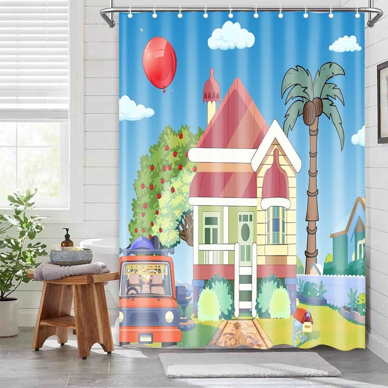 SIMSAN Kids Shower Curtain Blue Background Kids Balloon Theme Decorative 36X72 Shower Curtain for Kids Girls Boys Bathroom Decor Cute Colorful Bathroom Bathtub Decorative Polyester Accessories with Hooks - Image 1