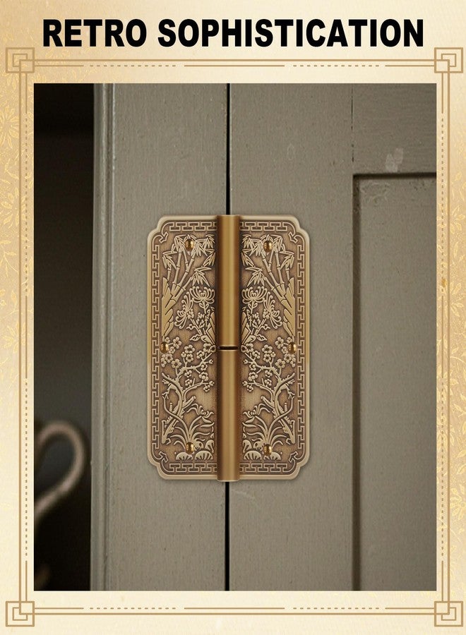 Otoolling 6pcs Antique Brass Hinges Double Door Removable Vintage Decorative Hinges 2.4x2inch Four Seasons Flower Pattern for Furniture Cabinet Drawer Door Wardrobe Bookcase Wood Jewelry Box - Image 5