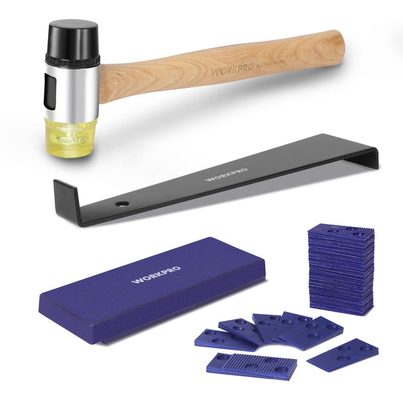 WORKPRO Laminate Wood Flooring Installation Kit with Reinforced Double-Faced Mallet, Heavy Duty Pull Bar, Tapping Block and 30-Piece Spacers Included,Multicolor - Image 1