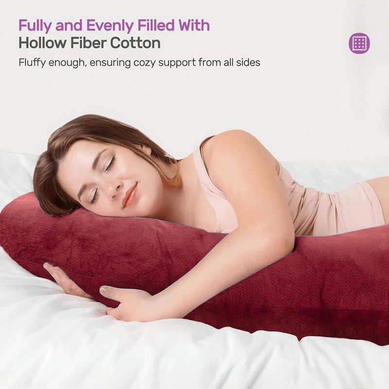Maatrikaa UShaped Maternity Pillow Pregnancy Postpartum Support for Back Pain Sciatica Breastfeeding Sleep with Soft Velvet Removable Cover Maroon - Image 3