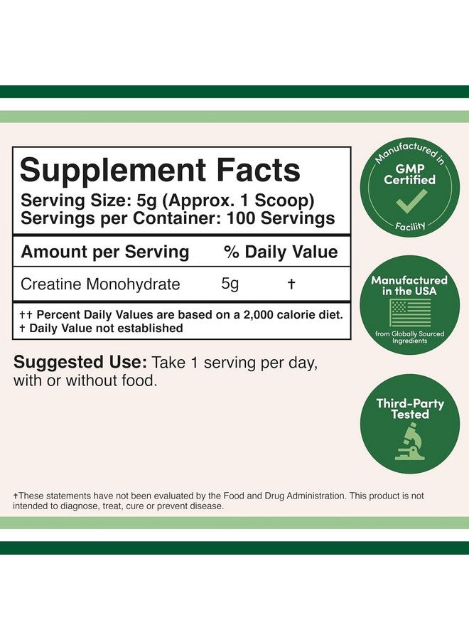 Double Wood Supplements Creatine Monohydrate Powder 1.1lbs (100 Servings of 5 Grams Each - Third Party Tested Micronized Creatine Powder) (with Scoop)(Creatina Monohidratada) by Double Wood - Image 2