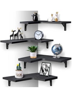 Arabest Floating Corner Shelves for Wall Décor Storage, Wall Shelves Set of 4, Wall Mounted Wood Shelves for Home Decor, Bedroom, Living Room, Bathroom, Kitchen, Office (Black)  - Image 1